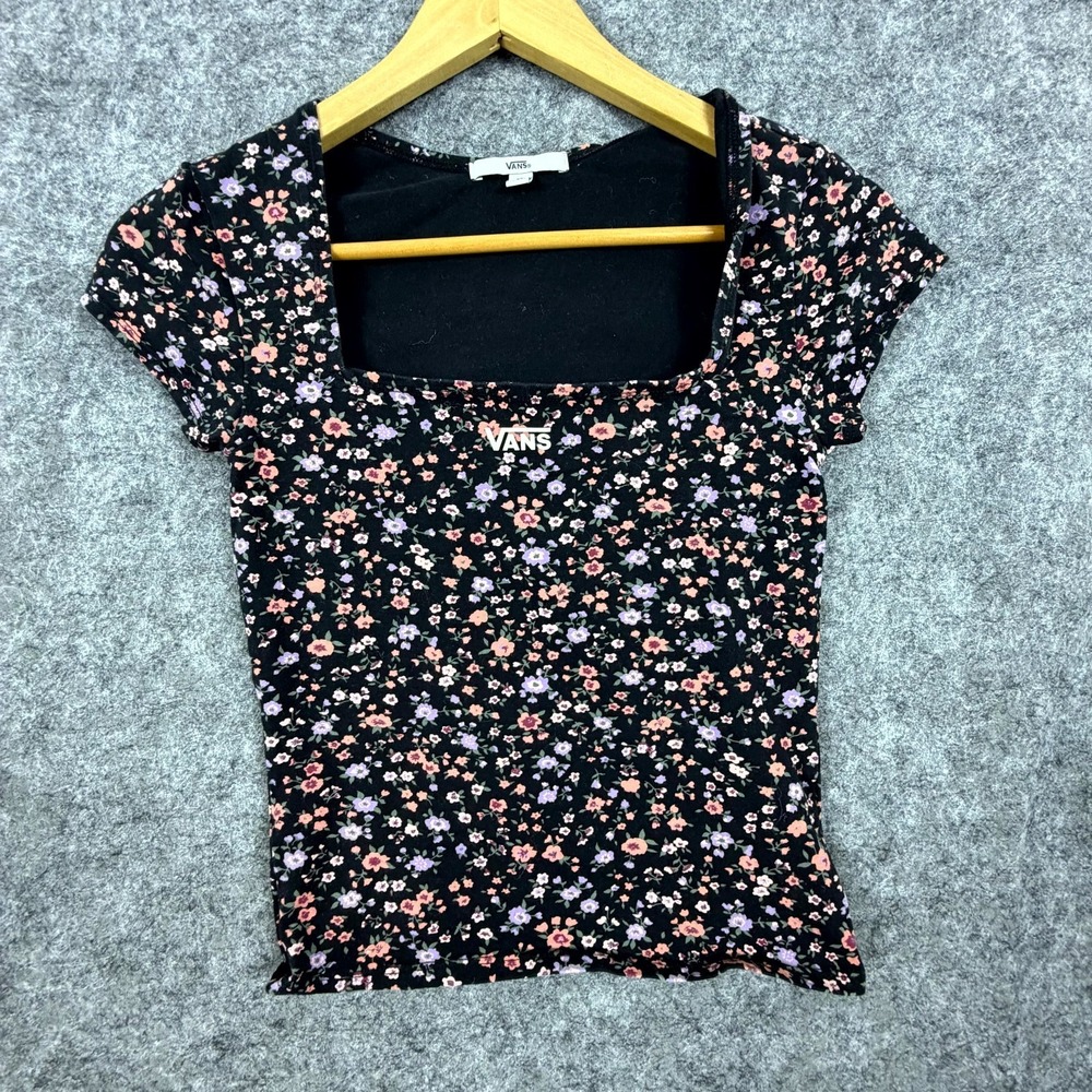 Vans‎ Fitted Top Womens XS Black Floral Crop Boho Skater Girl Indie Sleaze